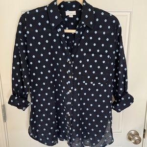 j jill Navy Semi-Sheer Shirt With Blue Polka Dots, SP